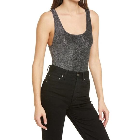 NWT REFORMATION Saturn Metallic Stretch-knit Bodysuit In Silver Size Small - Picture 1 of 12